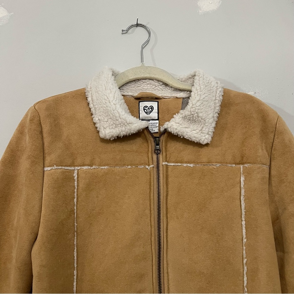Vintage Y2K  long Faux Suede Sherpa Lined Zip Coat – Size M 579 brand - Picture 3 of 11